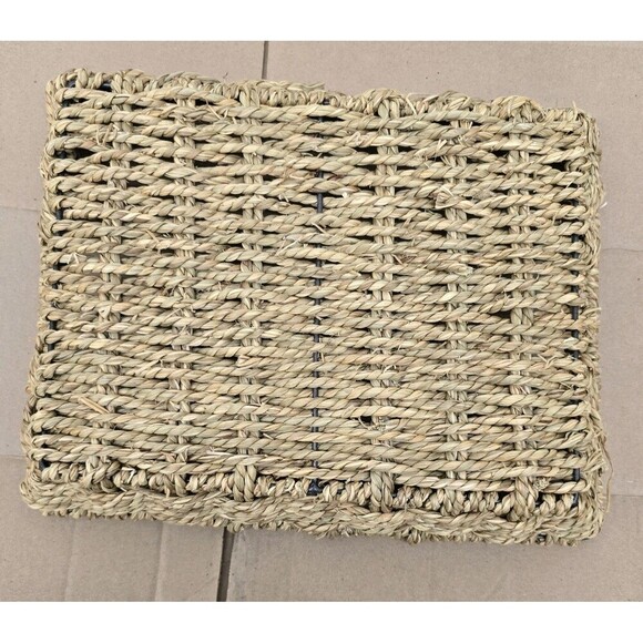 Wicker Rattan Basket Serving Tray Rectangle Metal Frame Storage Decor Woven - Picture 4 of 4